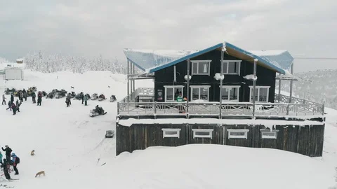 Winter mountain restaurant Stock Footage