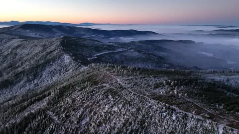 Winter Mountain Ridge Flight Before Sunrise Stock Footage 335584319