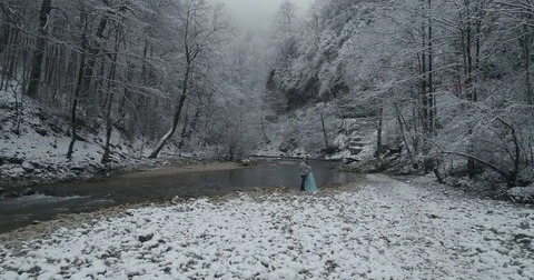 Winter mountain river Stock Footage 85436258