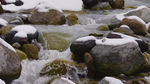 Winter Mountain River in North Caucasus, Russia Stock Footage 320852744