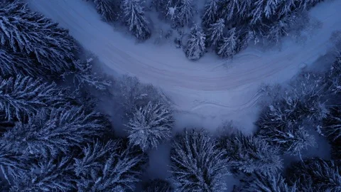 Winter Mountain Road Drone View Stock Footage 105468919