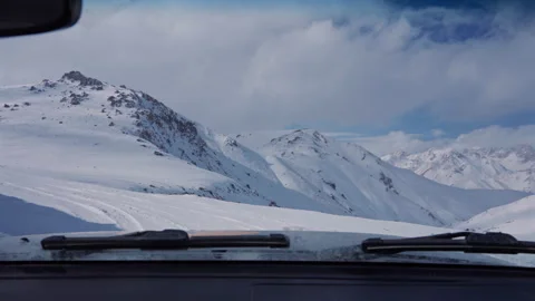 Winter Mountain Road View from Car Stock Footage 320601549