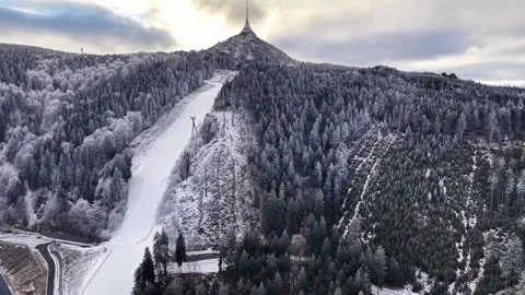 Winter mountain scene. Serene mountain ridge blanketed in snow with frosted Stock Footage 342361871