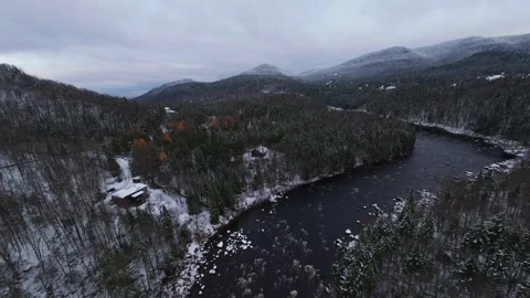 Winter mountain side river bend Stock Footage 321178997