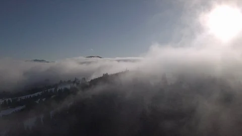 Winter mountain snowy forest in the clouds Stock Footage 125455378