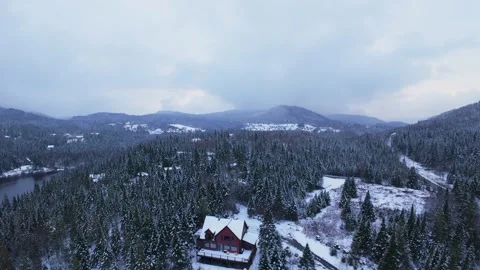 Winter mountain stream aerial Stock Footage 321102584