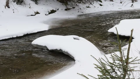 Winter mountain stream. Mountain sickness. Beauty in nature. Video stock 211711873