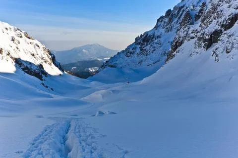 Winter mountain valley, bucegi mountains, romania Stock Photos