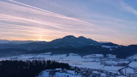 Winter mountain valley at sunset Stock Footage 327138314