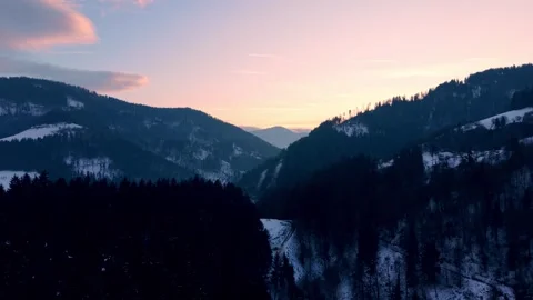 Winter mountain valley at sunset Stock Footage 327602242