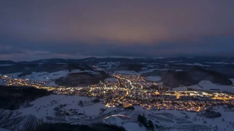 Winter Mountain Village Timelapse Sunset to Night Stock Footage 345960068