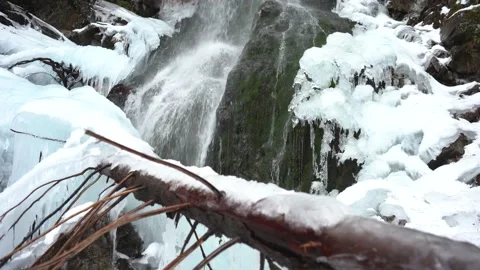 Winter mountain waterfall snow scene Stock Footage 146141605