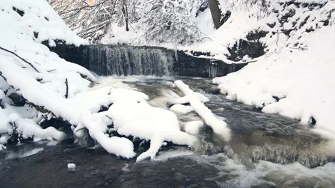 Winter mountain waterfall snow scene. Stock Footage 151645467