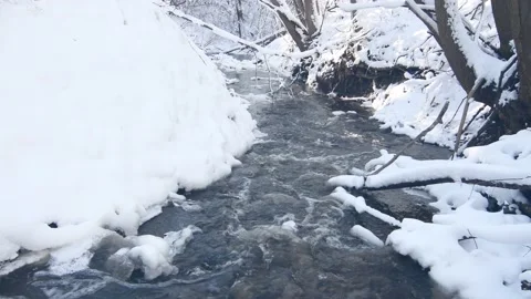 Winter mountain waterfall snow scene. Video stock 164641661