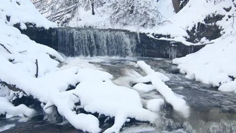 Winter mountain waterfall snow scene. Stock Footage 164816528