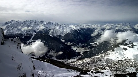 Winter mountains in deep snow with cloudy sky panorama in day time Stock Footage 121576796
