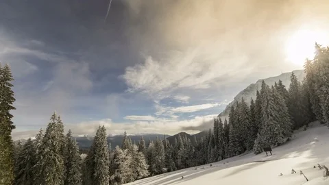 Winter mountains with forest Stock Footage 83620935