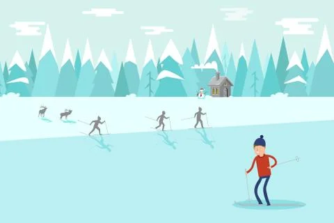 Winter Mountains landscape Stock Illustration