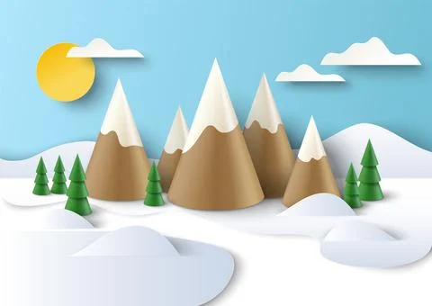 Winter mountains landscape vector 3d art design Illustrazione stock