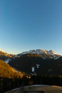 Winter in the Mountains at the sunset Stock Photos