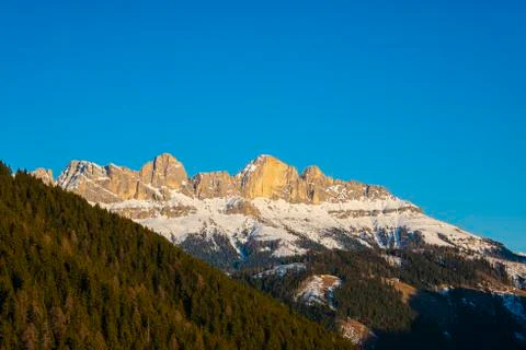 Winter in the Mountains at the sunset Stock Photos