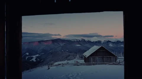 Winter mountains view from the house Stock Footage 195181983