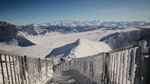Winter mountains view from the top of Glacier 3000 on Peak Walk bridge Stock Footage 224744162