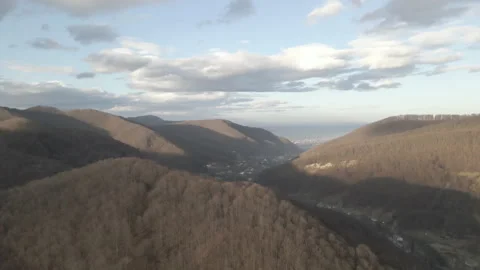 Winter mountains without snow, trees without leaves 4k Video stock 149510697