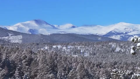 Winter Mt Blue Sky Mount Evans Front Range Rocky Mountains aerial drone Stock Footage 332048136