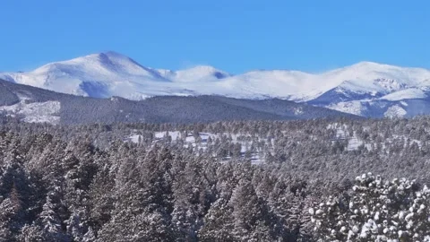 Winter Mt Blue Sky Mount Evans Front Range Rocky Mountains aerial drone Stock Footage 332048157