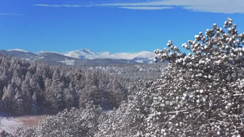 Winter Mt Blue Sky Mount Evans Front Range Rocky Mountains aerial drone Stock Footage 332048211