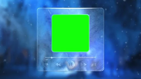 A winter music player interface with a frozen glass effect and a green screen Stock Footage 341863965