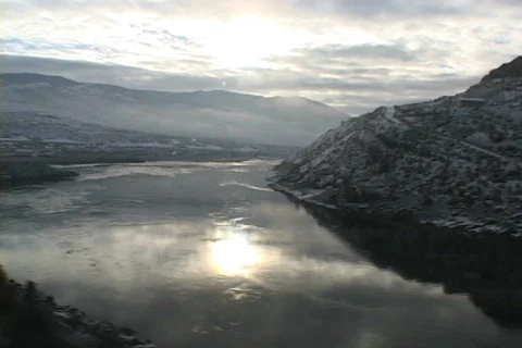 Winter N Thompson River from train 2 Stock Footage 240271