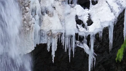 Winter at Narada Falls in Mount Rainier National Park, Washington State Stock Footage 332143870