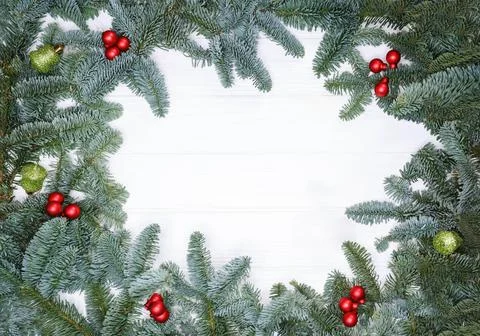 Winter nature design frame. Creative frame made of Xmas fir branches Fotos de archivo