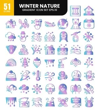 Winter nature gradient icons set.Vector illustration Stock Illustration