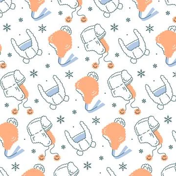 Winter New Year Christmas pattern with different children's headdresses and.. Stock Illustration