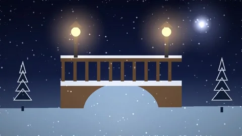 Winter Night Bridge with Falling Snow Animation Video stock 347809202