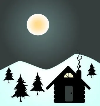 Winter night in cabin Illustrazione stock