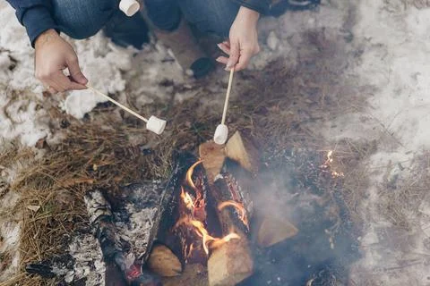 Winter Night Campfire Magic Stock Photos