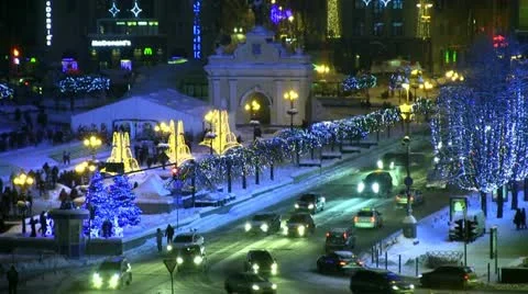 Winter night city Stock Footage 16464778