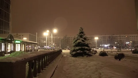 Winter night in the city of Vitebsk Stock Footage 101582222