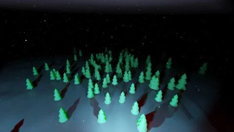 Winter night, coniferous forest with backlight in cartoon style, blank for a Stock Illustration