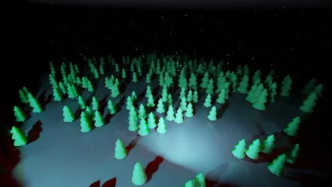 Winter night, coniferous forest with backlight in cartoon style, blank for a Stock Illustration