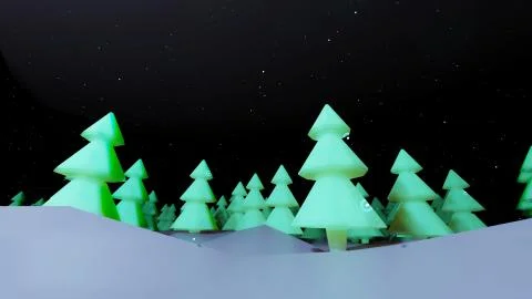 Winter night, coniferous forest with backlight in cartoon style, blank for a Stock Illustration