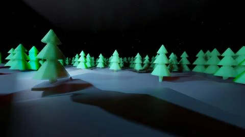Winter night, coniferous forest with backlight in cartoon style, blank for a Stock Illustration