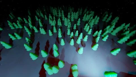 Winter night, coniferous forest with backlight in cartoon style, blank for a Stock Illustration