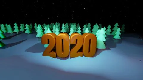Winter night, coniferous forest with backlight and golden inscription 2020 in Stock Illustration