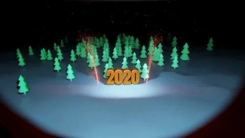 Winter night, coniferous forest with backlight and golden inscription 2020 with Stock Illustration