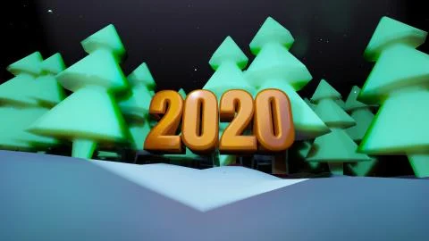 Winter night, coniferous forest with backlight and golden inscription 2020 in Stock Illustration